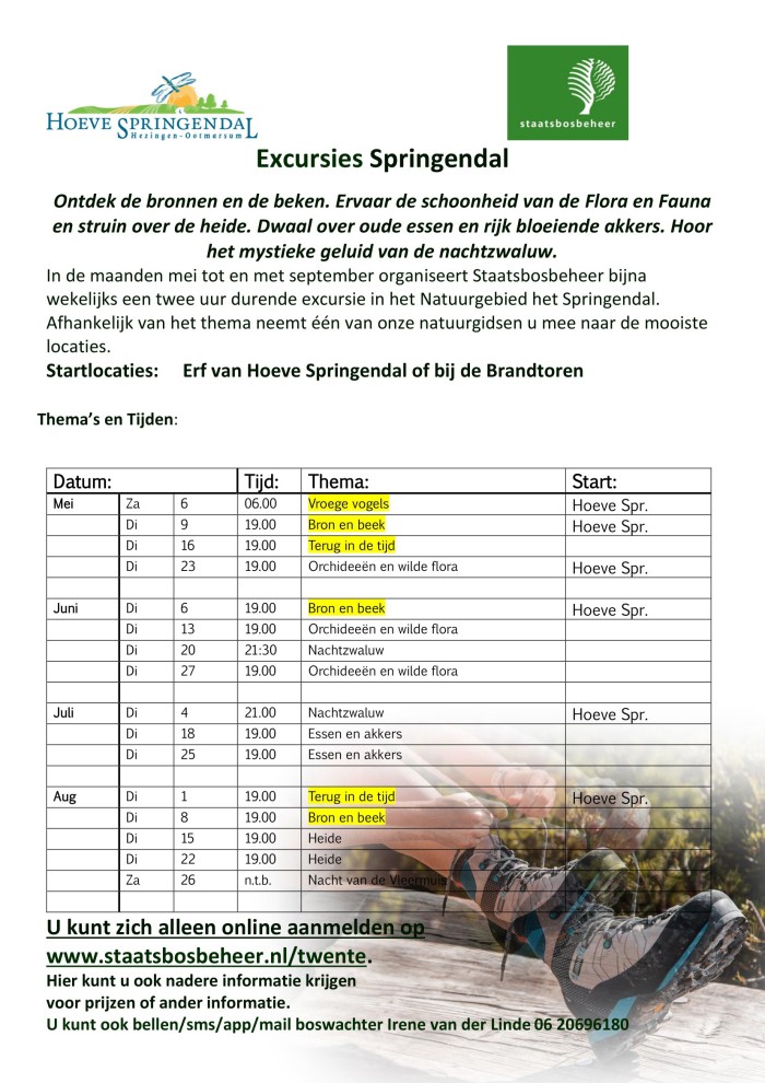 Rooster excursies aangepast website hoogseizoen 2023